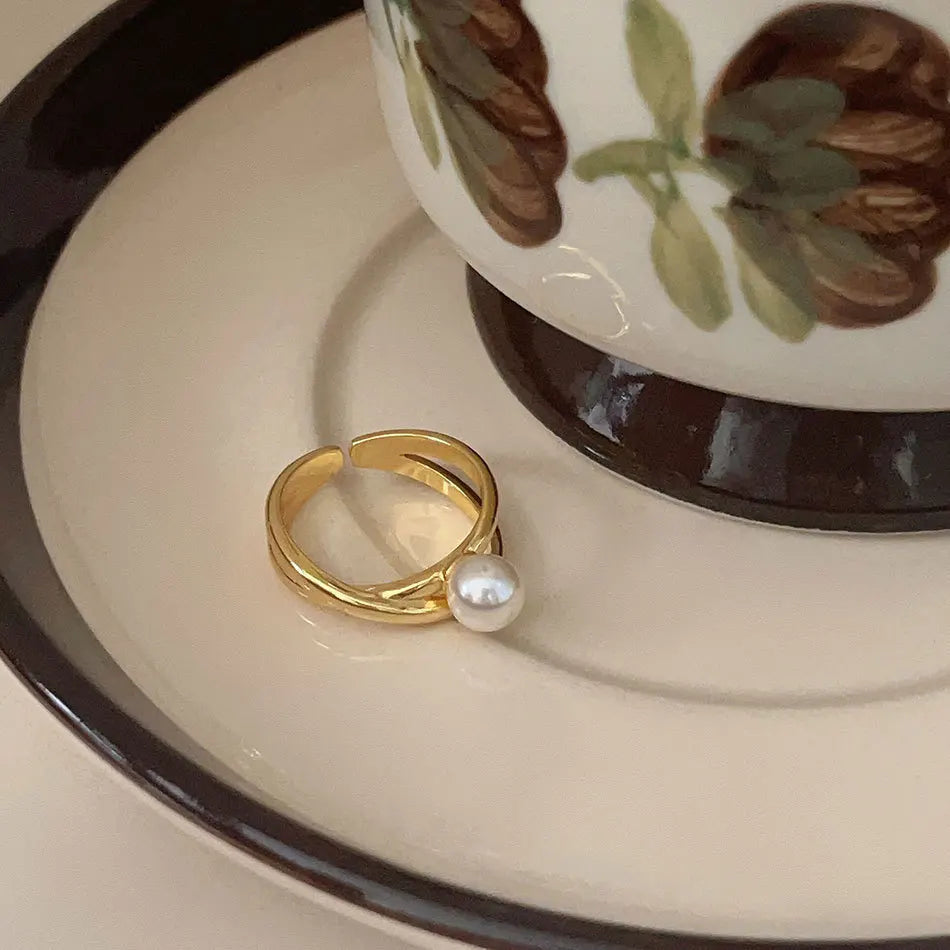 Złoto 18K pozłacana elegancka perła pierścionek