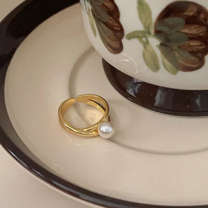 Złoto 18K pozłacana elegancka perła pierścionek