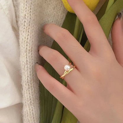 Złoto 18K pozłacana elegancka perła pierścionek